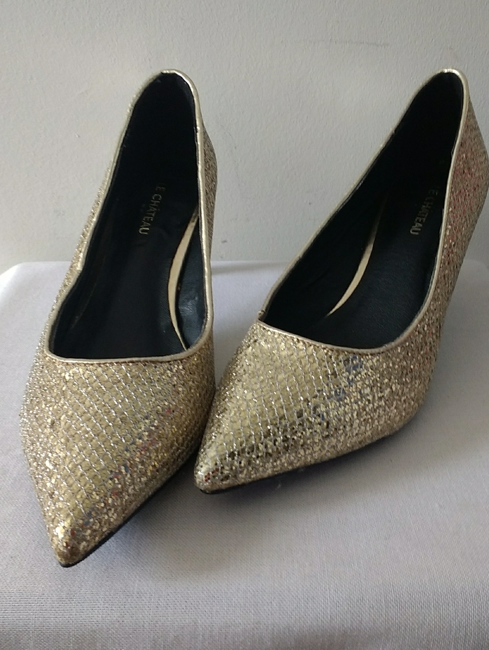 Le Chateau Gold Pointed Toe Pumps with Subtle Texture